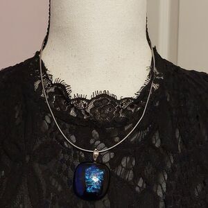 Dichroic Fused Glass Pendant on Italy Sterling Silver Chain Necklace